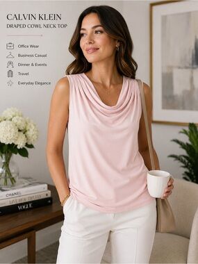 Calvin Klein Blush Pink Draped Sleeveless Cowl Neck Top - Size XLP